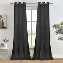 Melodieux Black Semi Sheer Curtains 96&quot; Long For Small Windows Living, 42&quot; X 96&quot; - £33.04 GBP