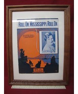 Vintage 1900s Color Sheet Music Roll On Mississippi Roll On Framed - £27.25 GBP