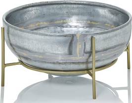 10 Inch Large Galvanized Round Succulent Planter Bowl With Gold Metal Plant - £34.78 GBP