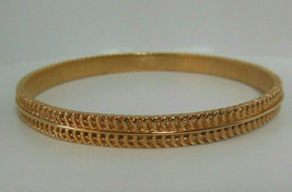 Vintage Signed Crown Trifari Gold-tone Textured Bangle Bracelet - £19.05 GBP