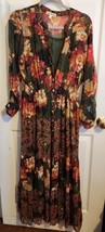 Hope Springs Womens Maxi Dress Size L Olive Pink Paisley Floral Ruffle H... - $24.95