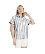 Universal Thread Women&#39;s Size S Short Sleeve Button Down Shirt Gray Stri... - £8.98 GBP