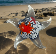 Art Glass Starfish And Crab Paperweight Nautical Beach Decor Multicolor 5” VTG - $45.80