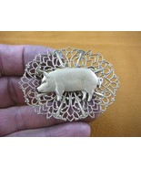 (B-PIG-156) Pig farm sow pigs love little piglet oval filigree brass pin... - $20.99