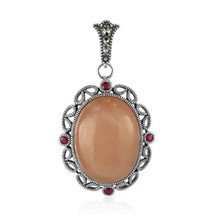 Jewelry of Venus fire Peach moonstone silver pendant - £616.42 GBP