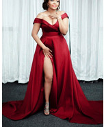 Plus Size Red Off the Shoulder Long Prom Dresses with Split Side - $142.99