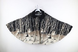 Vtg 90s Streetwear Womens OSFA All Over Print Wolf Nature Fleece Cape Sw... - £61.91 GBP