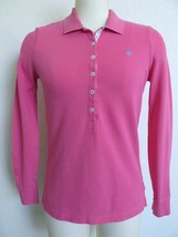 Lilly Pulitzer Cotton Pique Knit Polo Shirt S Hot Pink Palm Tree Embroidery Logo - £21.98 GBP