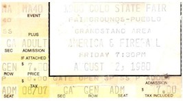 America Firefall Ticket Stub August 22 1980 Pueblo Colorado État Fair - £43.28 GBP