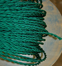 Green Twisted Cloth Covered Wire, Vintage Style Lamp Cord, Antique Lights, Rayon - £1.10 GBP