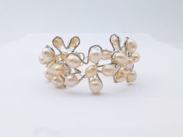 White Freshwater Cultured PEARL Flexible CUFF BRACELET - FREE SHIPPING - $85.00