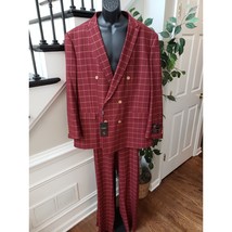 Vitali 2 Piece Suit Mens 52/47W Brick Plaid Pockets Double Breasted Six ... - $247.50