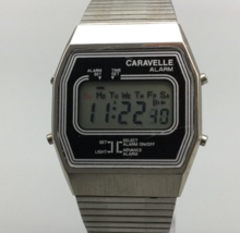 Vtg Caravelle Bulova Digital Watch Unisex Silver Tone 1982 Backlight New Battery - $113.84