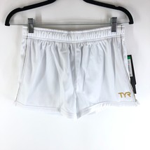 TYR Womens Warm Up Short Shorts Drawstring Fleece Lined White Silver Gold M - $9.74