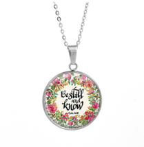 Be Still and Know Necklace &amp; Bracelet Set Psalm 46:10 Floral Disc Pendant - £15.85 GBP