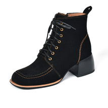 Women Ankle Boots Shoes High Heels Kid Suede Cross-Tied Brown Black Solid Elegan - £110.92 GBP