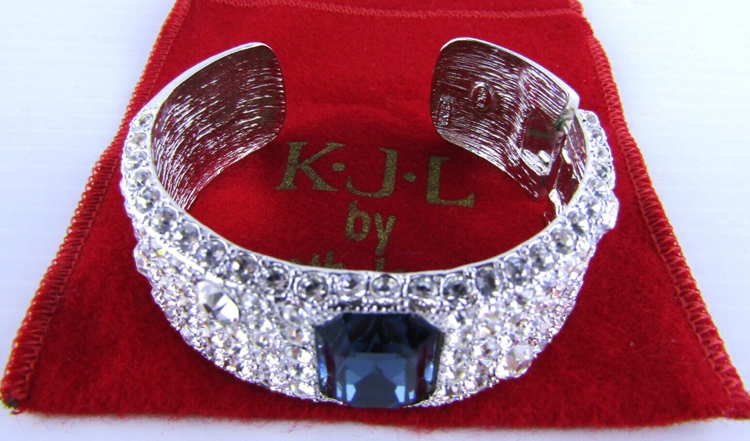 Kenneth Jay Lane, Faux Sapphire Diamante Crystal Jeweled Cuff Bracelet Hinged - $230.14