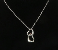 925 Sterling Silver - Vintage Shiny Double Love Heart Chain Necklace - NE3727 - £34.88 GBP
