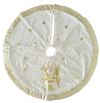 Christmas Tree Skirt White &amp; Gold with Santa Reindeer Stars Hearts 43&quot; EUC - £30.42 GBP