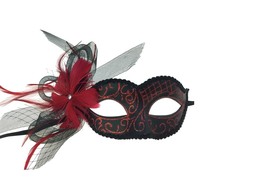 Kbw Women's feather and Veil Eye Mask, Red - $30.12