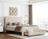Merax Modern Upholstered Platform Bed with Big Drawer Headboard Velvet S... - $406.99