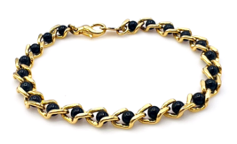 Vintage Avon 1995 Captured Treasure Gold Tone Black Onyx Bead Bracelet 7.5 in - $21.78