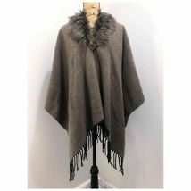 Charlie Paige Faux Fur Brown Cape with Fringe One Size - £26.71 GBP