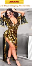 Handmade Egyptian Dance Dress Shiny Gold Chiffon Dance Wear جلابية رقص دهبي - £43.11 GBP