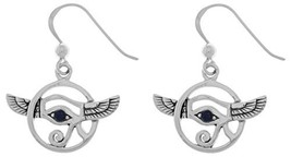 Jewelry Trends Winged Udjat Eye Of Horus Sterling Silver Dangle Earrings with Sy - £58.34 GBP