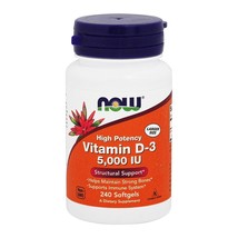 NOW Foods Vitamin D3 Highest Potency 5000 IU, 240 Softgels - $16.75