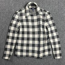 Chaps Sweater Womens Small Check Gray Knit Full Zip Collared Cotton Blend - $25.11 CAD