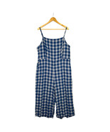 Old Navy Jumpsuit Womens XX Large Blue White Linen Cropped Plaid Sleeveless - $29.77 CAD