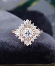 1.35 Ct Center Round Moissanite Ring Vintage Engagement Ring Unique Wedding Ring - £103.61 GBP