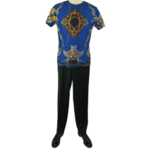 Men Crew T Shirt Makrom Turkey Medallion Chain Floral European 1217-421 Blue new image 3