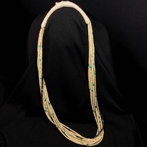 Vintage Santo Domingo 9 Str Melon &amp; Olive Beads Squaw Wrap Heishi Necklace c80s - £2,167.66 GBP