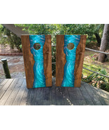 Waterproof Cornhole WRAPS / Turquoise Epoxy / Natural Wood Grain  / Lami... - $115.75 CAD