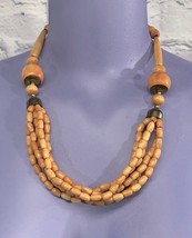 Multi Strand Wooden Bead Necklace Boho Brown Earth Tone Loop Closure Hippie - £15.81 GBP