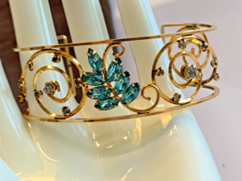 Vtg Harper 1/20 12K G.F. Art Deco Cuff Bracelet 6.5&quot; Jewelry Rhinestone Prong - £63.25 GBP
