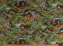 An item in the Crafts category: Hedgehog Village Cute Hedgehogs Cottages Animals Cotton Fabric Print BTY D583.47