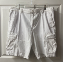 Izod Mens Cargo Shorts  Size 38 White Canvas Pockets Casual Campy 10.5 i... - $18.76
