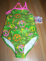Size XS 4-5 OP Ocean Pacific Onepiece Swimsuit Bathing Swim Suit Camo Peace Sign - £11.88 GBP