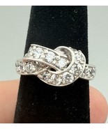 925 Sterling Silver CZ Love Knot Ring Size 5 Pave Crossover Band - $24.99