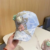 Hat Lace Embroidery Applique Peaked Cap Sun Protection Sun Hat Ethnic Style Base - £14.15 GBP