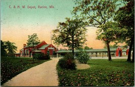 Vtg Cartolina 1908 Chicago &amp; Northwestern Ferrovia Depot Racine, Wisconsin - £8.77 GBP