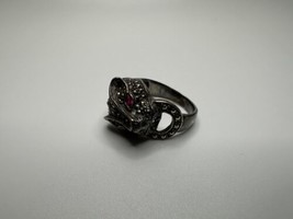 Vintage Sterling Silver Marcasite Ruby Cat Panther Cougar Ring Size 7.25 - £39.56 GBP