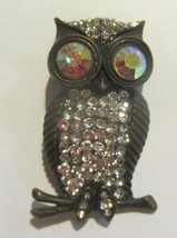 Vintage big eye black rhinestone owl pin / brooch - £19.22 GBP