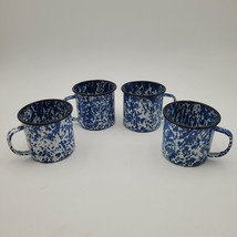 Set of 4 Vintage Blue And White Spatterware Enamelware Graniteware Cups Mugs  - $9.89