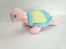Terry Cloth Turtle Plush Stuffed Animal Pastel Pink Blue Yellow Rattle - £23.16 GBP