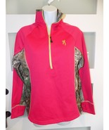 Browning Buckmark Pullover Jacket Half Zip Pink Camouflage Thumbhole Size S - $24.96 CAD
