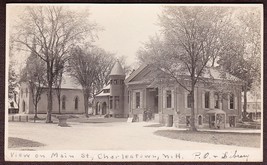 Charlestown, NH Pre-1920 RPPC - Main St. View of Church, Library &amp; P.O. - £15.49 GBP
